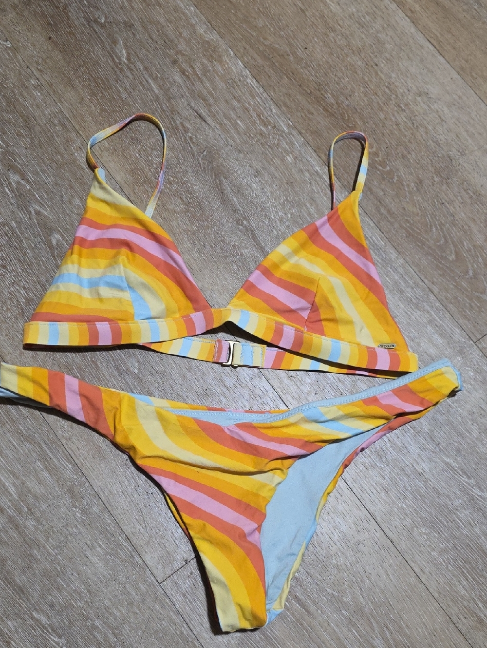 Rip Curl Striped Triangle Bikini Set in Yellow, Pink & Blue M 00022
